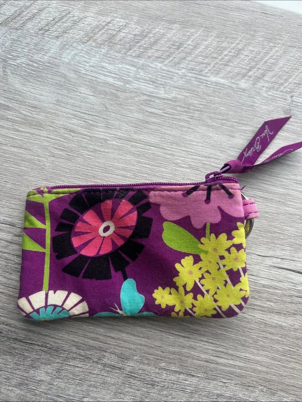 Vera Bradley Purple Floral & Butterfly Zip ID Case with Keyring